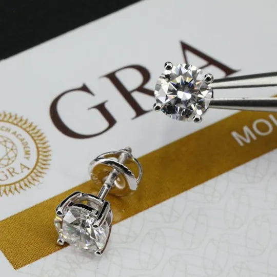 Four-Prong Screw Back Moissanite Earrings